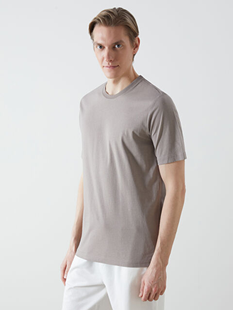 LCWAIKIKI Basic Bisiklet Yaka Penye Erkek Tişört - S50839Z8-GY7