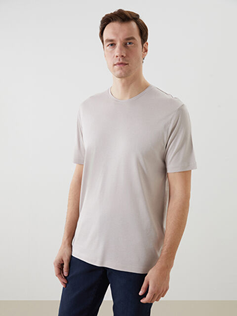 LCWAIKIKI Basic Bisiklet Yaka Penye Erkek Tişört - S50841Z8-FMC