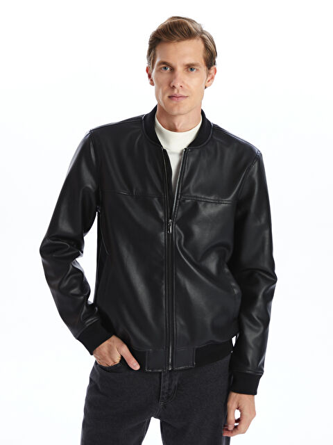 LCWAIKIKI Classic Standart Kalıp Kolej Yaka Erkek Deri Görünümlü Ceket - S50907Z8-CVL