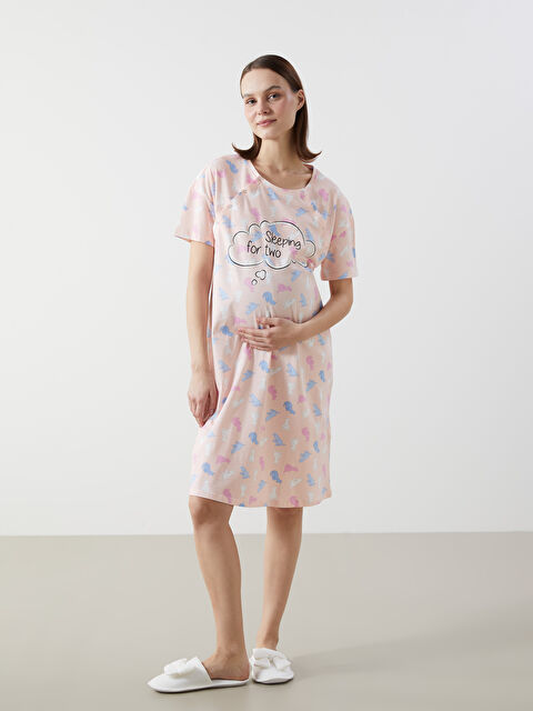 LCW DREAM Bisiklet Yaka Baskılı Hamile Gecelik - S50962Z8-LT4