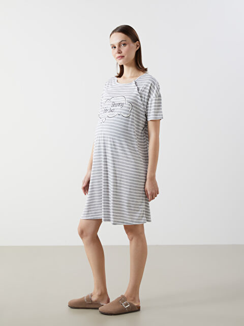 LCW DREAM Bisiklet Yaka Çizgili Hamile Gecelik - S50967Z8-CT3
