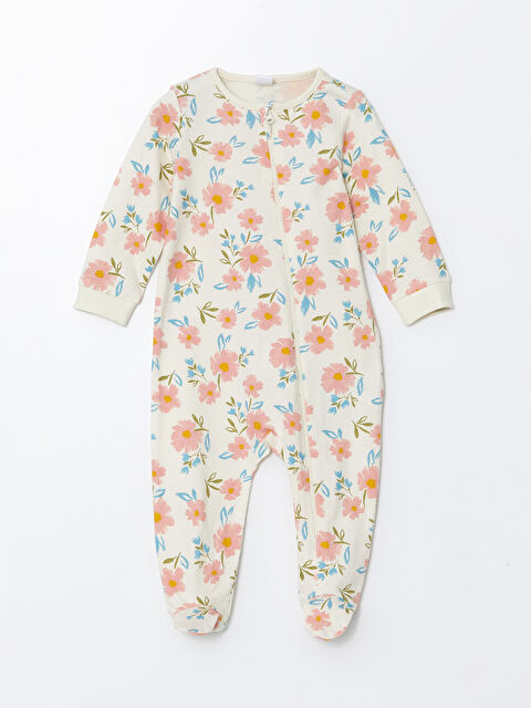 LCW baby Bisiklet Yaka Çiçekli Kız Bebek Tulum - S50972Z1-LRA