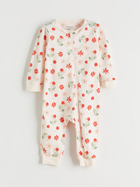 LCW baby Bisiklet Yaka Çiçekli Kız Bebek Tulum - S50984Z1-LT4