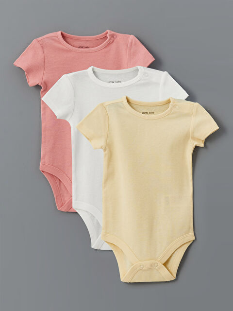 LCW baby Bisiklet Yaka Basic Kız Bebek Çıtçıtlı Bodysuit 3'lü - S51077Z1-GJA