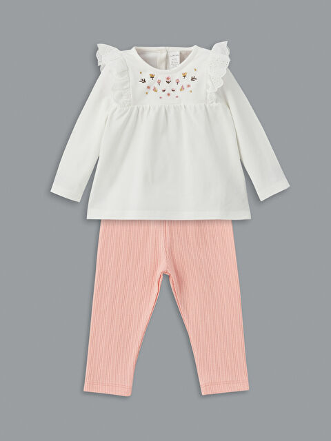 LCW baby Bisiklet Yaka Çiçekli Kız Bebek Bluz ve Tayt 2'li - S51115Z1-FDU