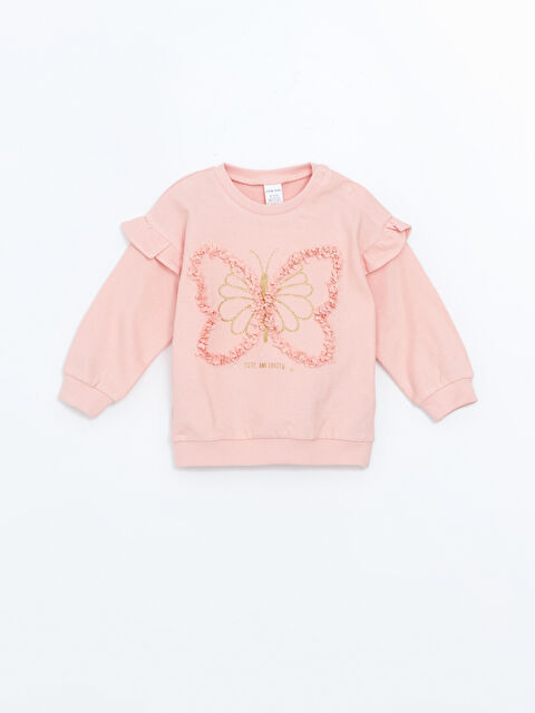 LCW baby Bisiklet Yaka Kelebek Baskılı Kız Bebek Sweatshirt - S51128Z1-VHL