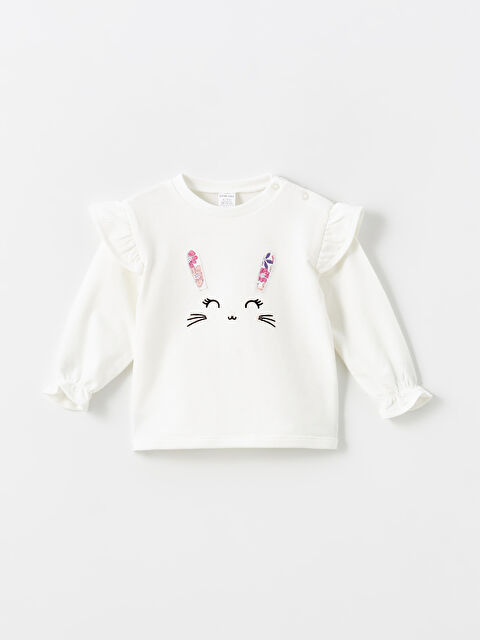 LCW baby Bisiklet Yaka Nakışlı Kız Bebek Tişört - S51137Z1-FDU