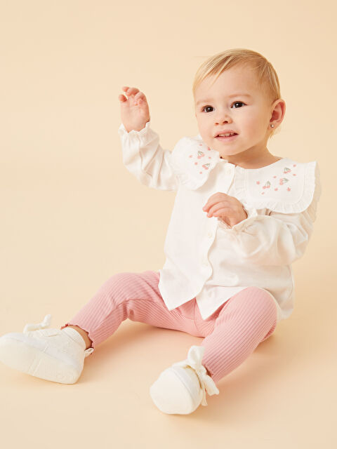 LCW baby Bisiklet Yaka Nakışlı Kız Bebek Gömlek ve Tayt 2'li - S51231Z1-FDU
