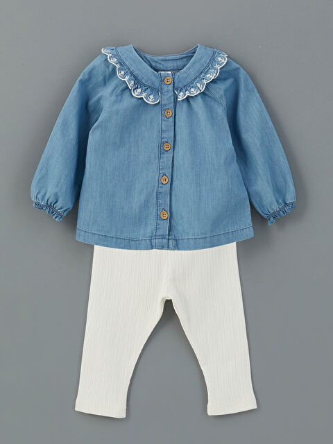 LCW baby Bisiklet Yaka Kız Bebek Gömlek ve Tayt 2'li - S51234Z1-507