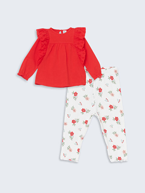 LCW baby Bisiklet Yaka Çiçekli Kız Bebek Bluz ve Tayt 2'li - S51267Z1-GYE