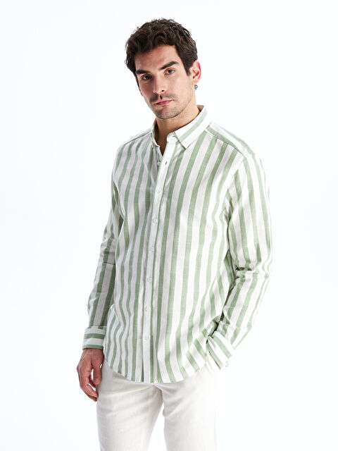 SOUTHBLUE Shirt Collar Striped Men's Shirt Jacket - S51609Z8-LFT