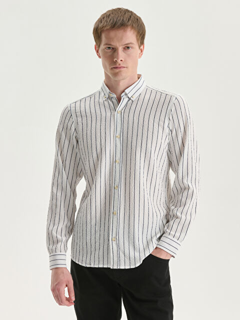 LCW Vision Slim Fit Long Sleeve Striped Men's Shirt - S51648Z8-LJX