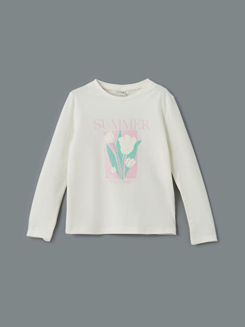 LCW Kids Bisiklet Yaka Çiçekli Kız Çocuk Tişört - S51710Z4-FDU