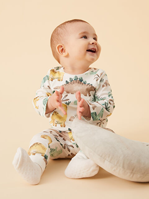 LCW baby Bisiklet Yaka Dinozor Baskılı Erkek Bebek Pijama Takım - S51723Z1-LRA