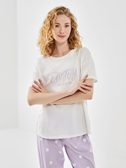 LCW Young Bisiklet Yaka Baskılı Kadın Pijama Takımı - S51754Z8-LSC