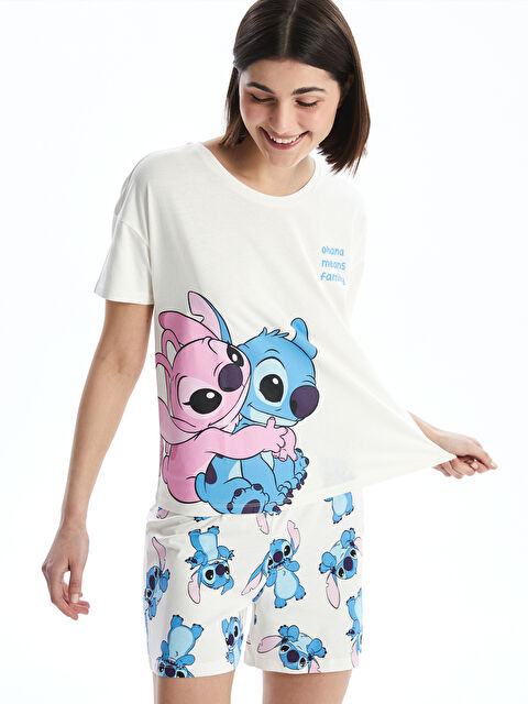 LCW Young Bisiklet Yaka Lilo & Stitch Baskılı Kadın Şortlu Pijama Takımı - S51757Z8-LRA
