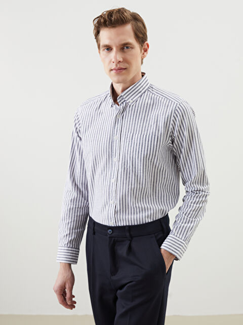 LCWAIKIKI Classic Regular Fit Uzun Kollu Çizgili Erkek Gömlek - S51808Z8-LGB