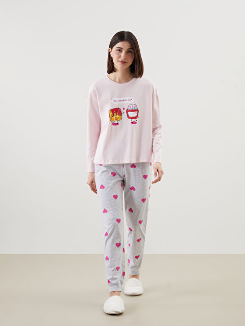 LCW Young Bisiklet Yaka Baskılı Kadın Pijama Takımı - S51988Z8-998