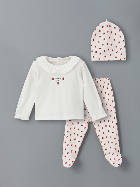 LCW baby Bisiklet Yaka Çiçekli Kız Bebek Hastane Çıkış Seti - S52000Z1-FDU