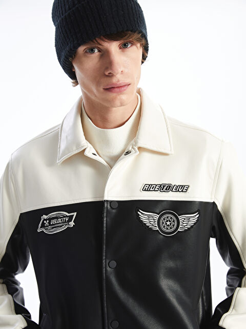 XSIDE Standart Kalıp Gömlek Yaka Erkek Deri Görünümlü Ceket - S52137Z8-CVL