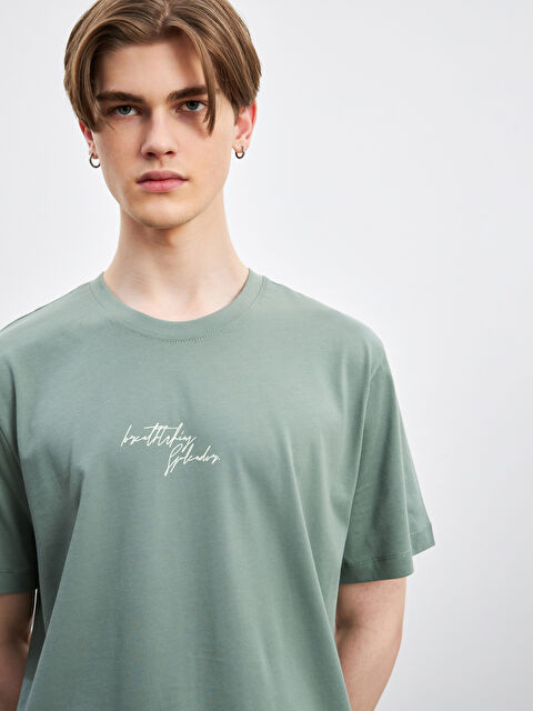 XSIDE Crew Neck Short Sleeve Printed Combed Cotton Men's T-shirt - S52192Z8-GN2