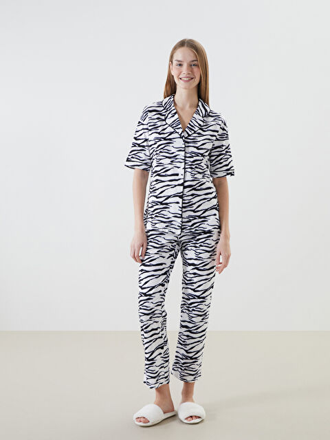 LCW DREAM Gömlek Yaka Zebra Desenli Kadın Pijama Takımı - S52312Z8-LU7