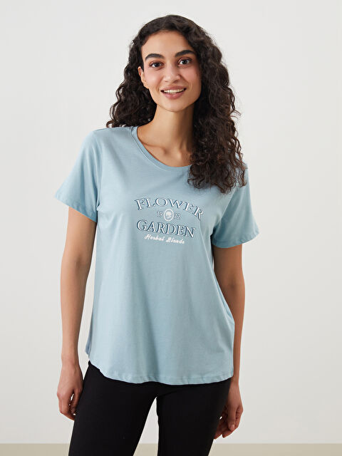 LCW DREAM Bisiklet Yaka Baskılı Kadın Pijama Üst - S52482Z8-GLY