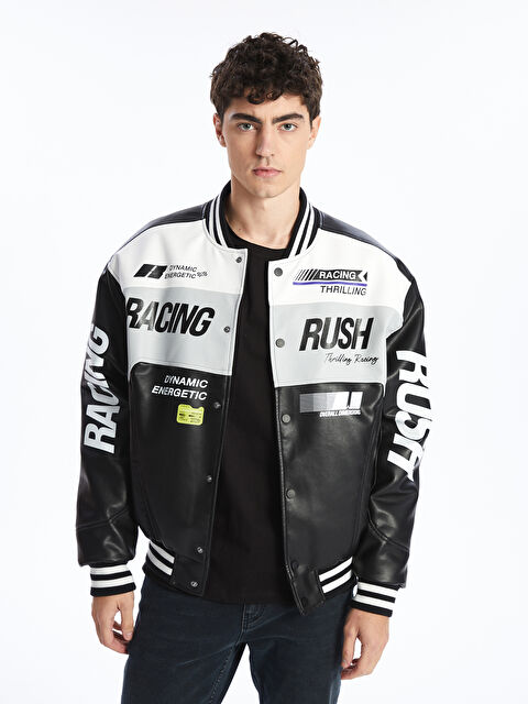 XSIDE Rahat Kalıp Kolej Yaka Erkek Deri Görünümlü Mont - S52514Z8-CVL