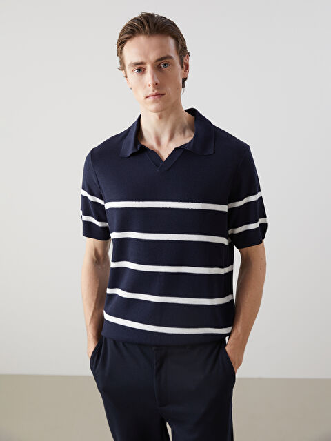 LCW Vision Polo Yaka Kısa Kollu Çizgili Erkek Triko Kazak - S52542Z8-LGS