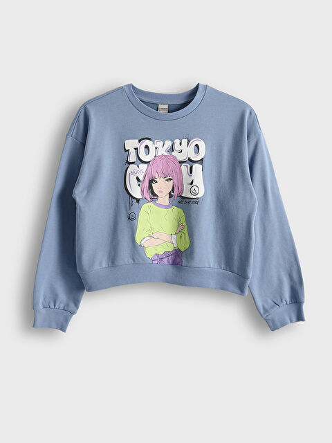 LCW Kids Crew Neck Printed Girls' Sweatshirt - S52583Z4-JP6