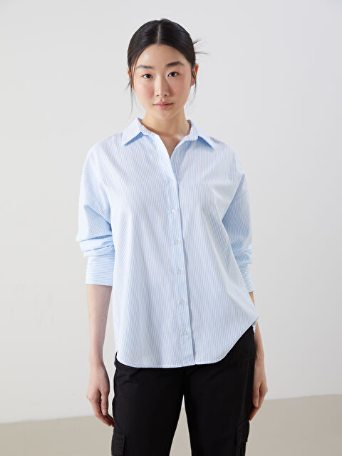 XSIDE Çizgili Oversize Poplin Kadın Gömlek - S52672Z8-LEH
