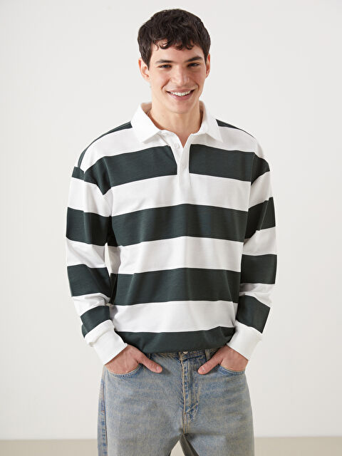 XSIDE Polo Yaka Uzun Kollu Çizgili Erkek Sweatshirt - S52692Z8-LRJ