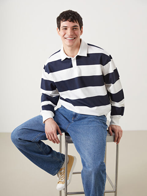 XSIDE Polo Yaka Uzun Kollu Çizgili Erkek Sweatshirt - S52692Z8-LSJ