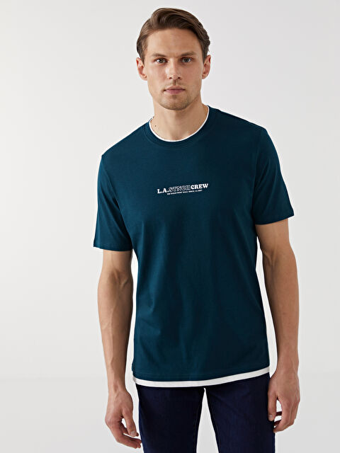 XSIDE Bisiklet Yaka Kısa Kollu Baskılı Penye Erkek Tişört - S52732Z8-YRW