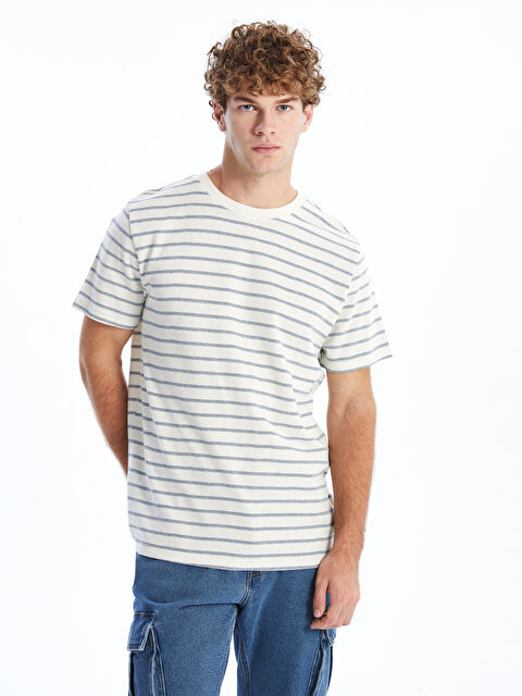 XSIDE Bisiklet Yaka Kısa Kollu Çizgili Penye Erkek Tişört - S52755Z8-LGB
