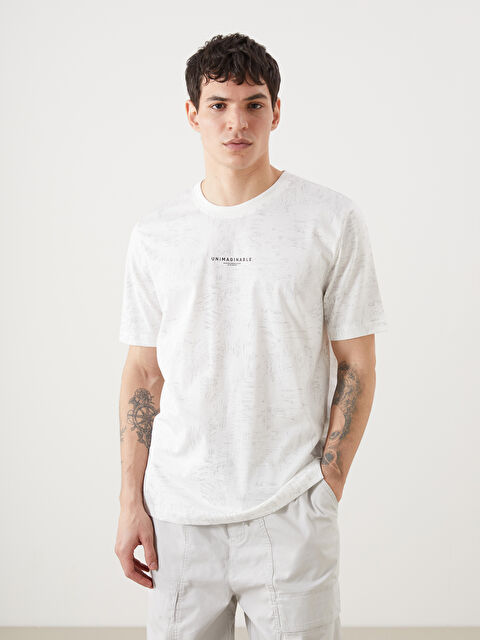 XSIDE Crew Neck Short Sleeve Printed Combed Cotton Men's T-shirt - S52814Z8-R9J