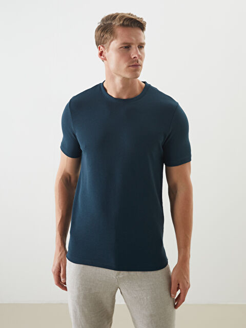 LCWAIKIKI Classic Bisiklet Yaka Kısa Kollu Erkek Dokulu Tişört - S52849Z8-QT0