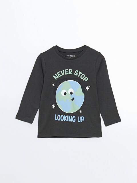 LCW Kids Bisiklet Yaka Baskılı Erkek Çocuk Pijama Üst