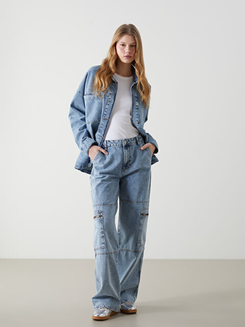 XSIDE Yüksek Bel Wideleg Kadın Kargo Jean Pantolon - S53100Z8-S54