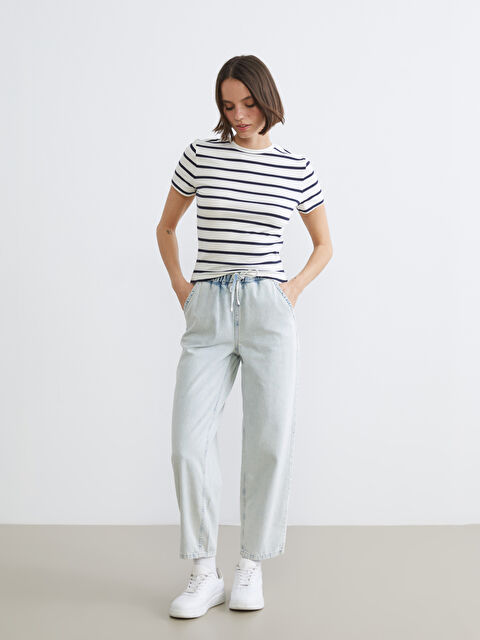 XSIDE Beli Lastikli Mom Fit Kadın Jean Pantolon - S53116Z8-S1D