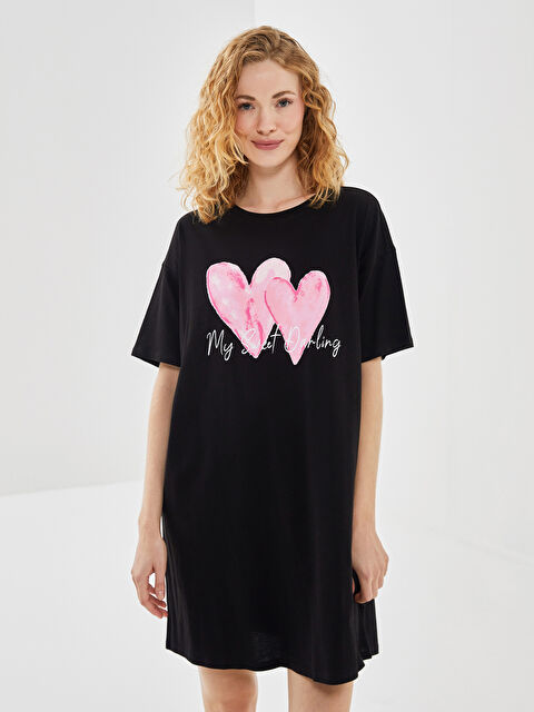 LCW DREAM Bisiklet Yaka Baskılı Kadın Gecelik - S53324Z8-CVL