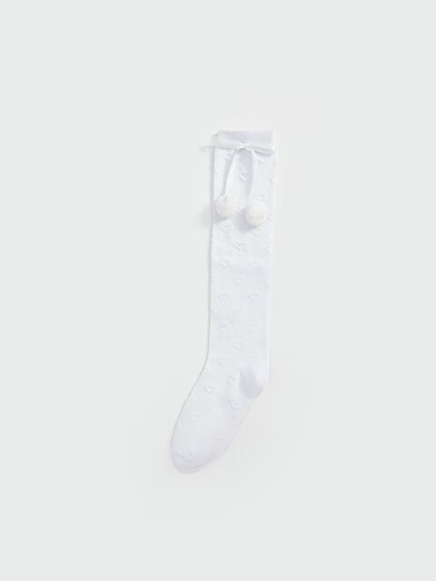 LCW Kids Desenli Ponpon Detaylı Kız Çocuk Diz Altı Çorap - S53330Z4-J5E