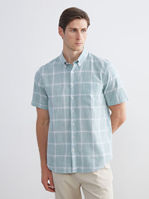 LCWAIKIKI Classic Regular Fit Kısa Kollu Ekose Poplin Erkek Gömlek - S53338Z8-LM7