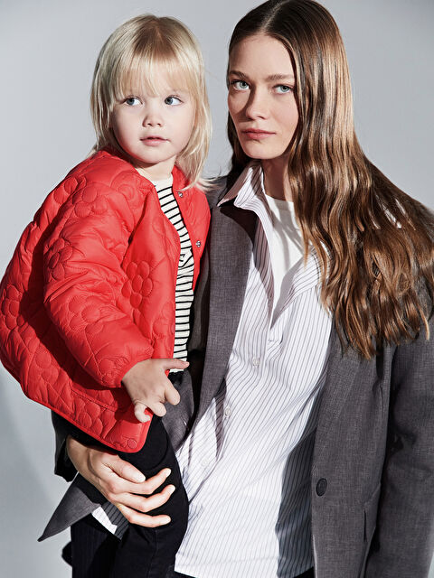 LCW Kids Bisiklet Yaka Çiçekli Kız Çocuk Mont - S53441Z1-GQA