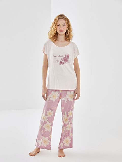 LCW DREAM Bisiklet Yaka Çiçekli Kadın Pijama Takımı - S53526Z8-LSD