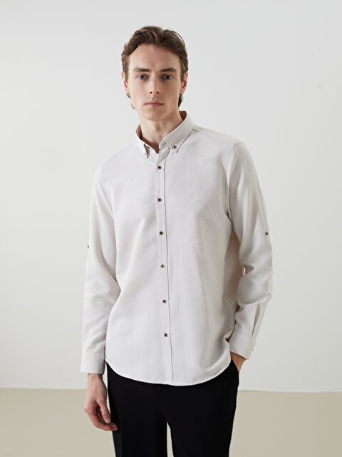 LCW Vision Slim Fit Uzun Kollu Armürlü Erkek Gömlek - S53537Z8-CSK