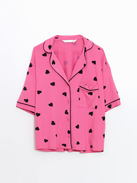 LCW DREAM Gömlek Yaka Baskılı Kadın Pijama Üstü - S53548Z8-LTB