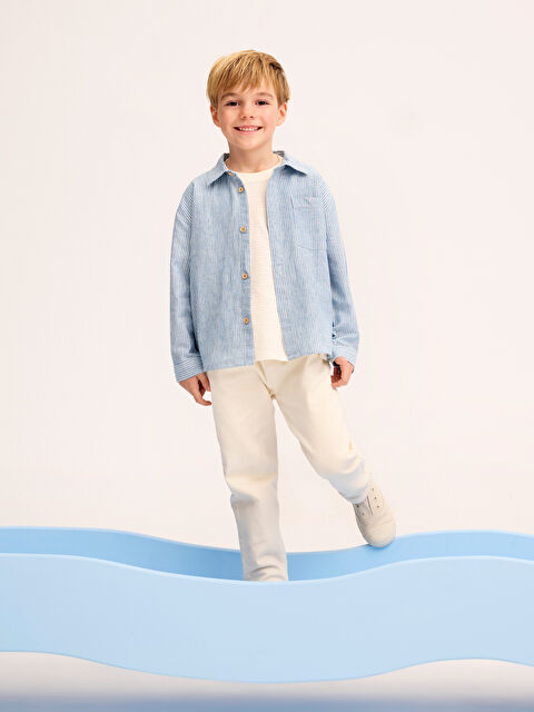 LCW Kids Çizgili Keten Erkek Çocuk Gömlek - S53594Z1-LEN