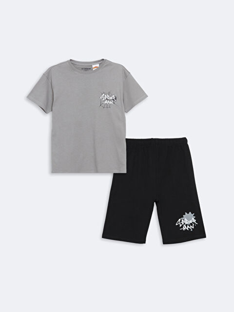 LCW Kids Crew Neck Spider-Man Printed Boys' Shorts Pyjama Set - S53692Z4-R10