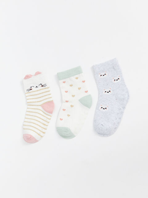 LCW baby Baskılı Kız Bebek Soket Çorap 3'lü - S53725Z1-FDL